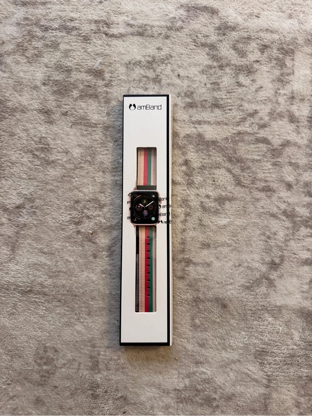 Men’s Green and Red Stripe Leather Watch Strap